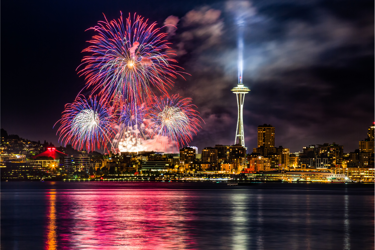 4th of July fireworks over Puget Sound from Seacrest Park in West Seattle